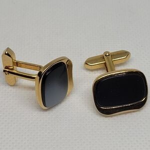VINTAGE Grey Iridescent Enamel Gold Tone Rectangular Cufflinks Signed Germany